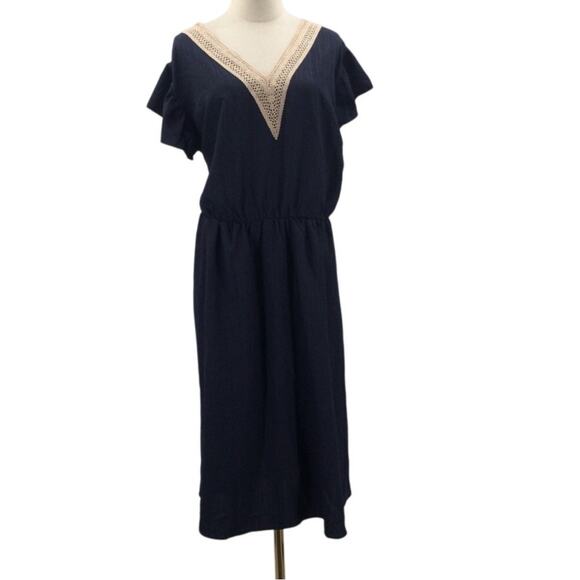 BLOOMCHIC 22-24 3X Plus Blue Lace V Neck Pockets Midi Dress NWT B80 - Picture 1 of 9